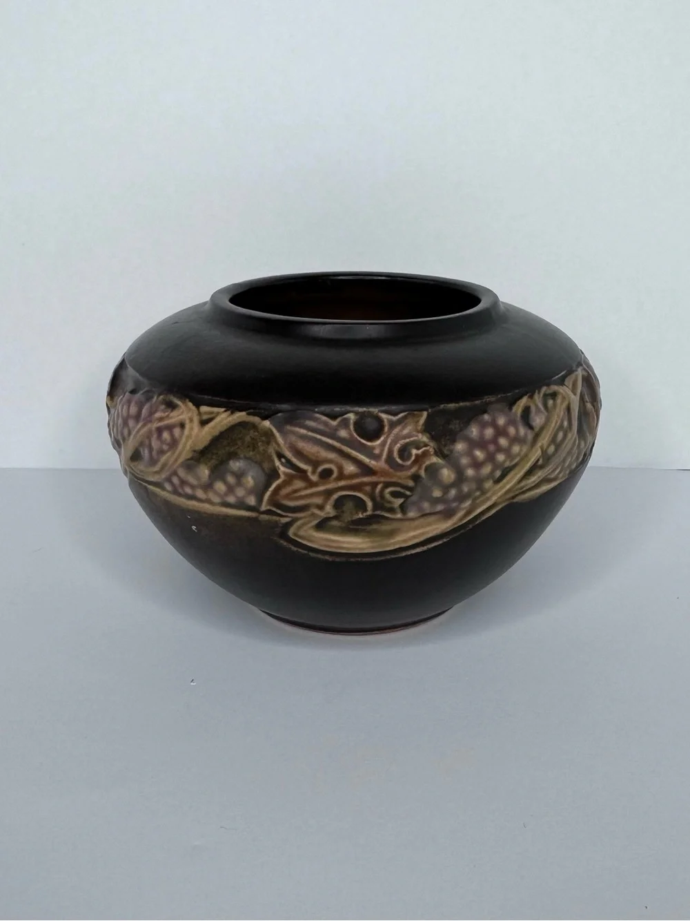 Vintage Roseville Rosecraft Grapevine Brown Art Pottery Bulb Bowl Vase